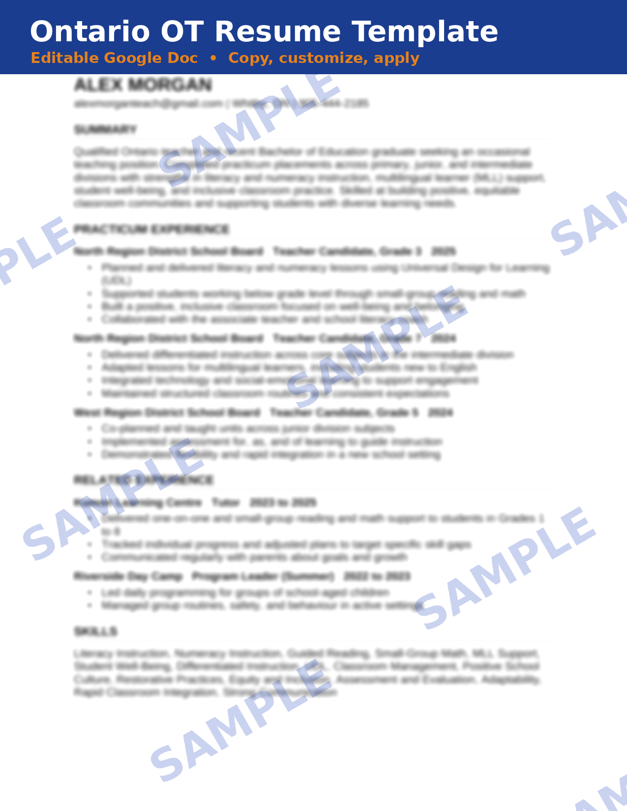 Ontario OT Resume Template